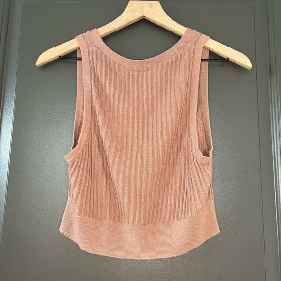 Free People Saturday Morning Cropped Sweater Vest Knit Buttoned Tank Top- Pink - Picture 4 of 6